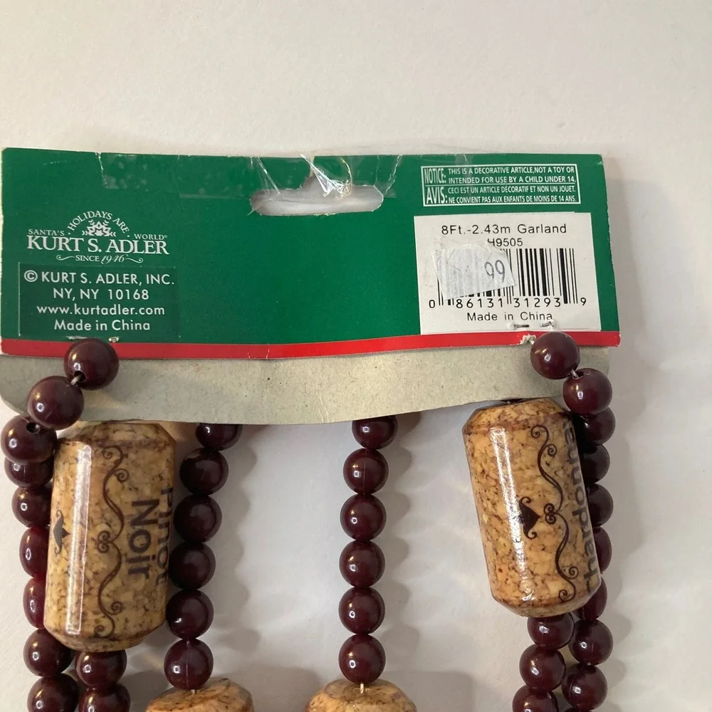 Kurt S Adler Wine Cork Garland 8FT‎ 2.43M Decorative Holiday Christmas